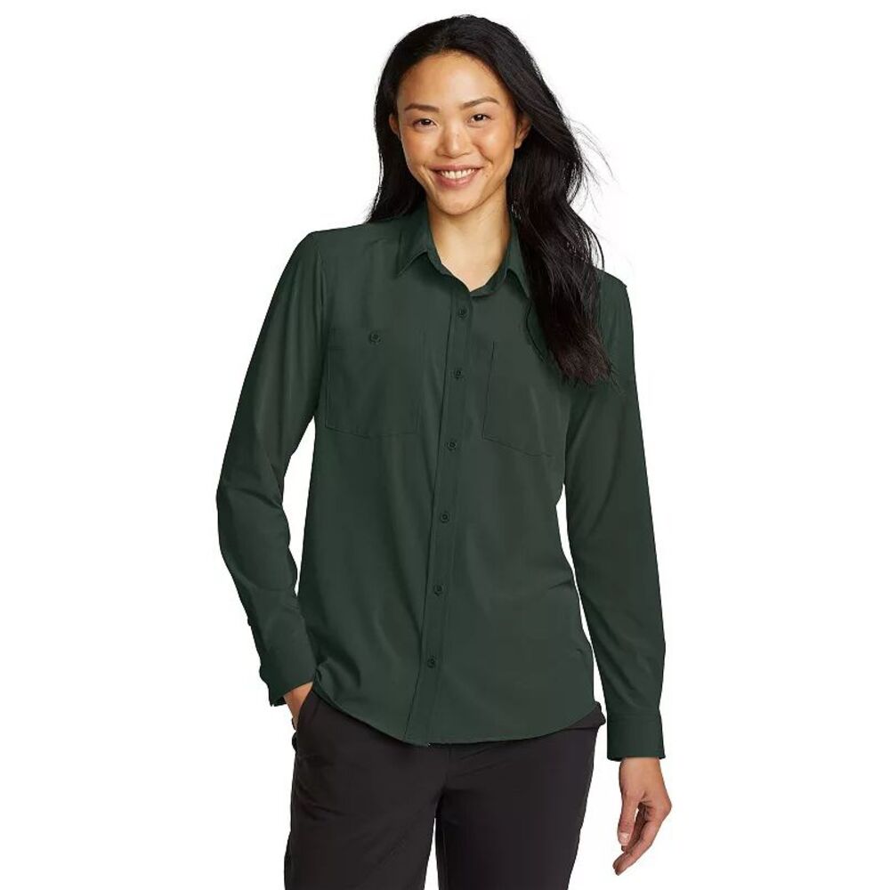 Eddie Bauer Women's Departure 3.0 LS Shirt Dark Hunter Petite Large PL NWT